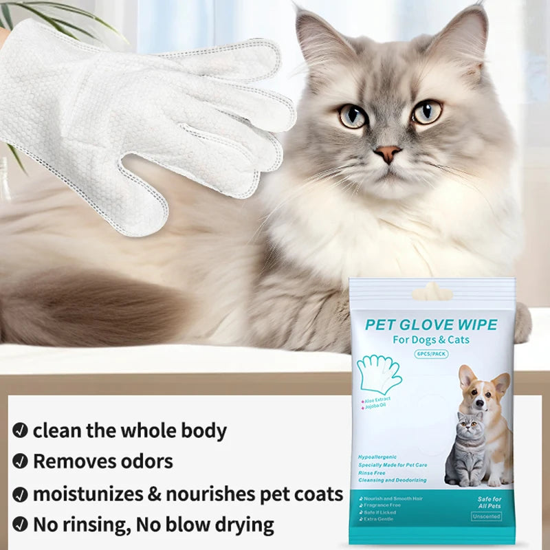 Revitalize Your Pet's Cleanliness with Our 6PCS Wash-Free Gloves - Perfect for Cats and Dogs!