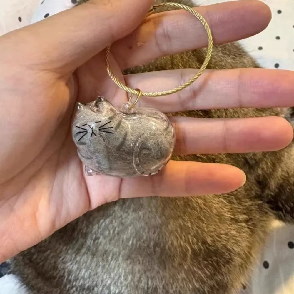 Charming Transparent Cat Hair Storage Keychain Pendant - Perfect Memorial Souvenir for Cat Lovers